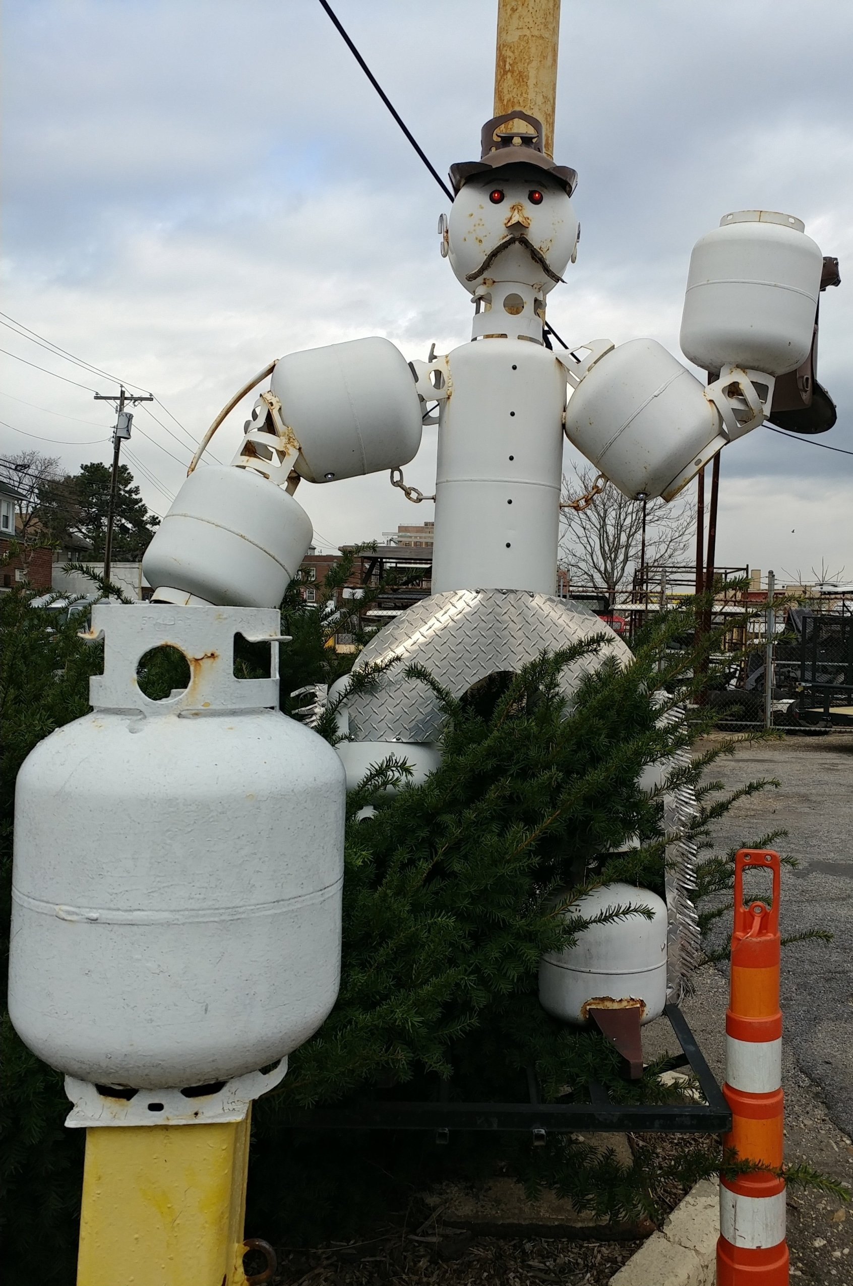Propane tank man outside shop